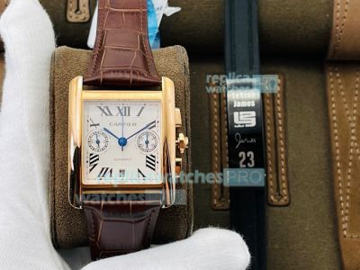 EG Factory Swiss Replica Cartier Tank MC Rose Gold Watch Silver Chronograph Dial